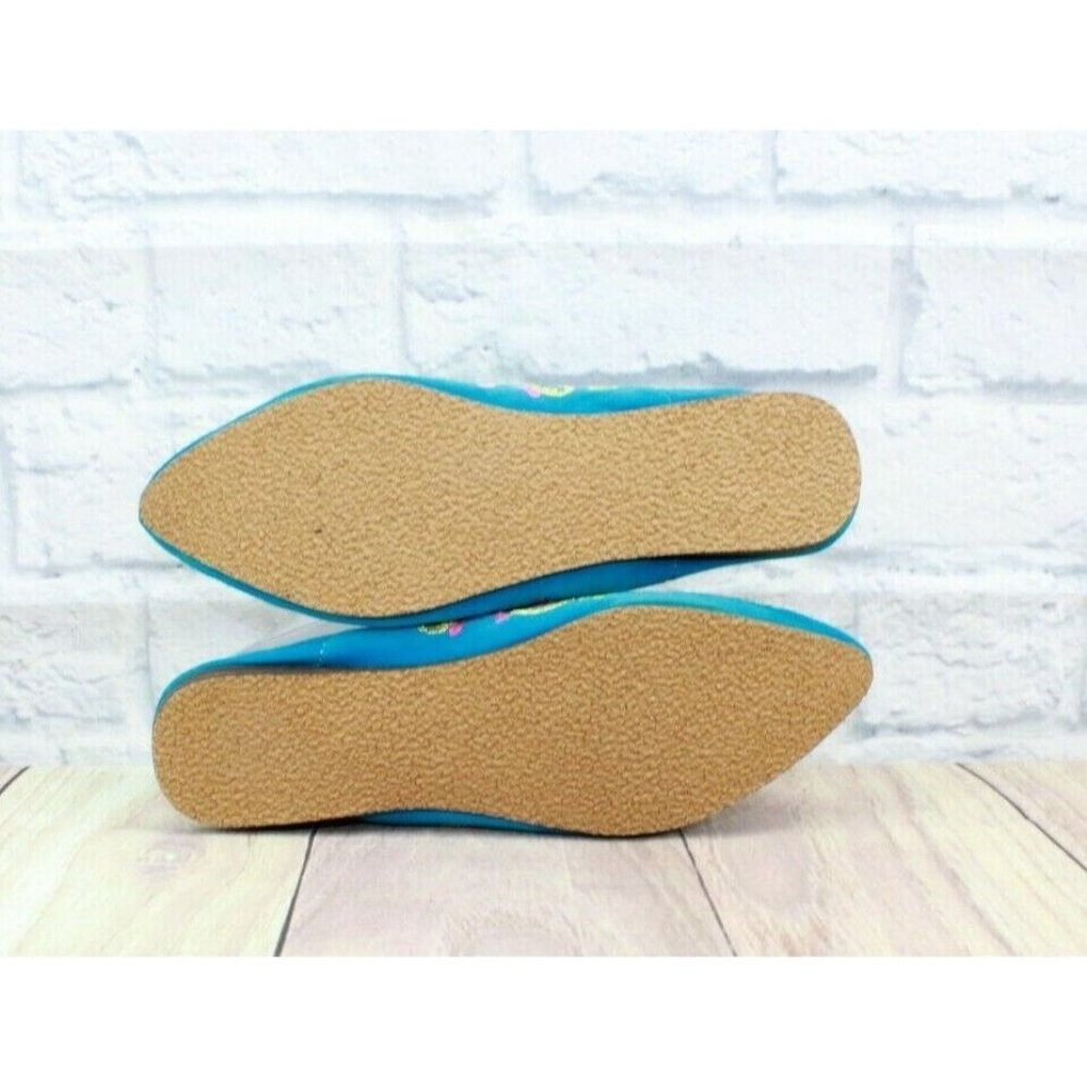 Women's Embroidered Blue Floral Pointed Toe Slip On Mules Flats Shoes Size 7 - Picture 10 of 10